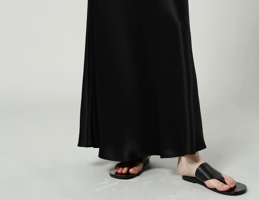 Waist A-Line Skirt Plain Maxi High Satin
