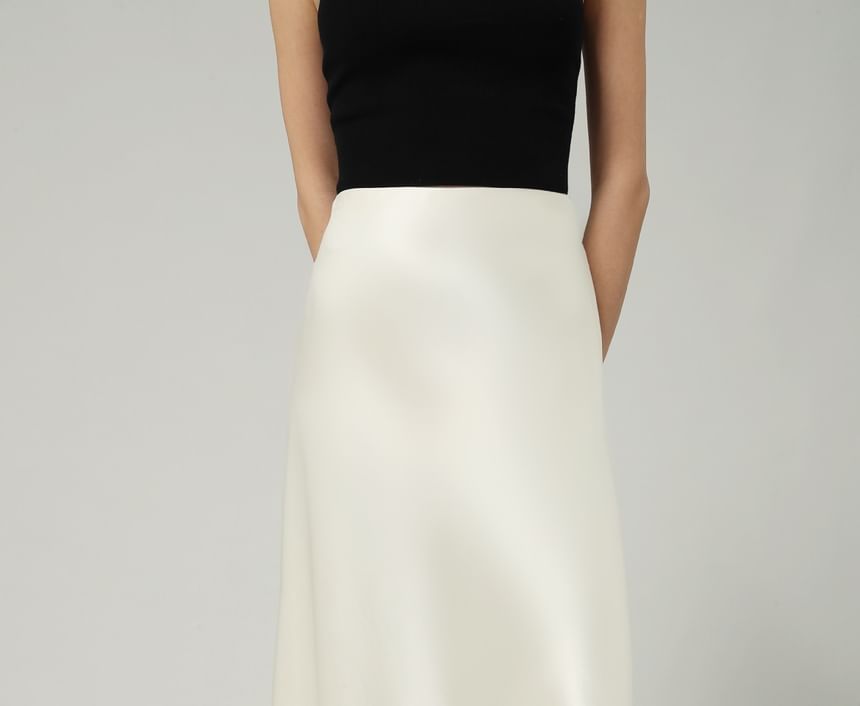 Skirt Maxi Waist A-Line High Plain Satin