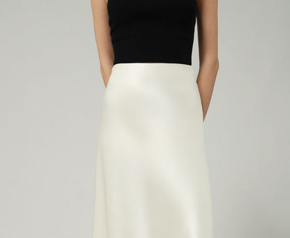 Skirt Maxi Waist A-Line High Plain Satin