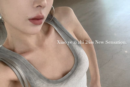 Ribbed Neck Scoop Fit Top Gradient Slim Tank