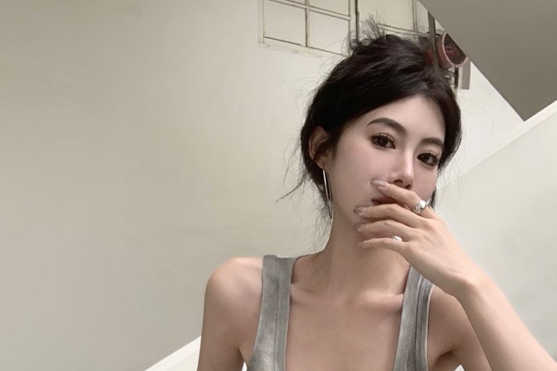 Tank Fit Top Neck Scoop Ribbed Gradient Slim