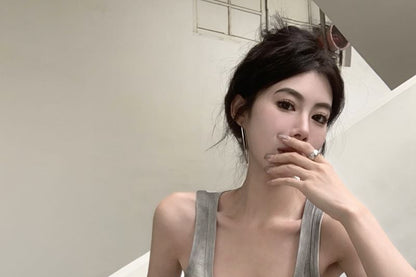 Ribbed Neck Scoop Fit Top Gradient Slim Tank