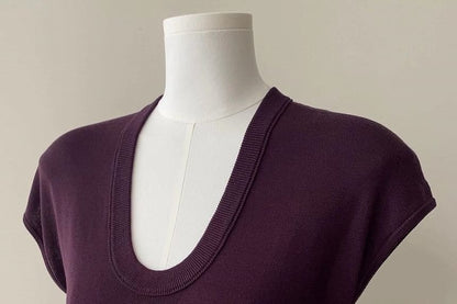 Slim Scoop Knit Cap-Sleeve Neck Plain Top Fit
