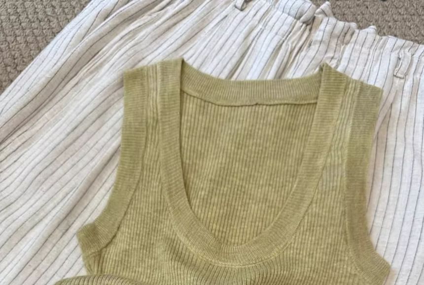 Top Knit Tank Scoop Plain Neck