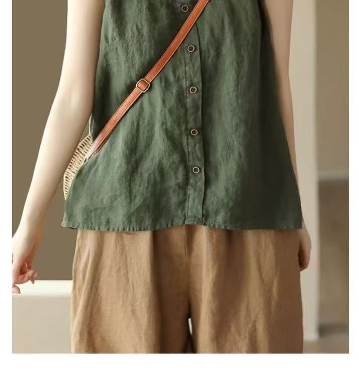 Buttoned Scoop Camisole Plain Neck Top