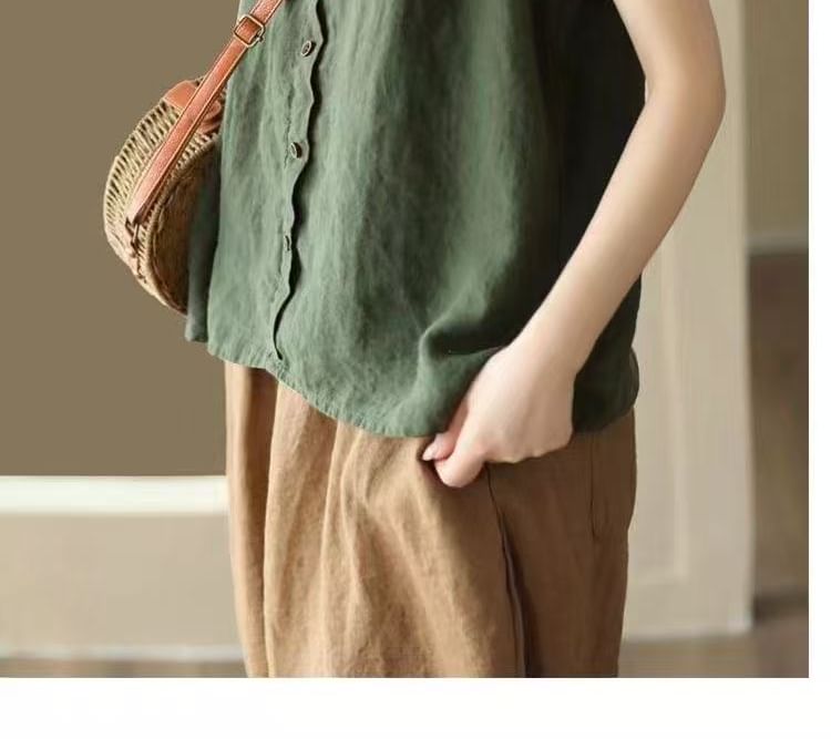 Buttoned Scoop Camisole Plain Neck Top