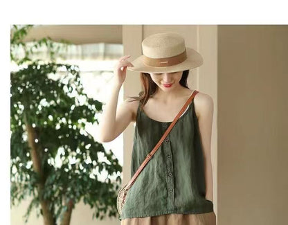 Plain Scoop Camisole Top Buttoned Neck