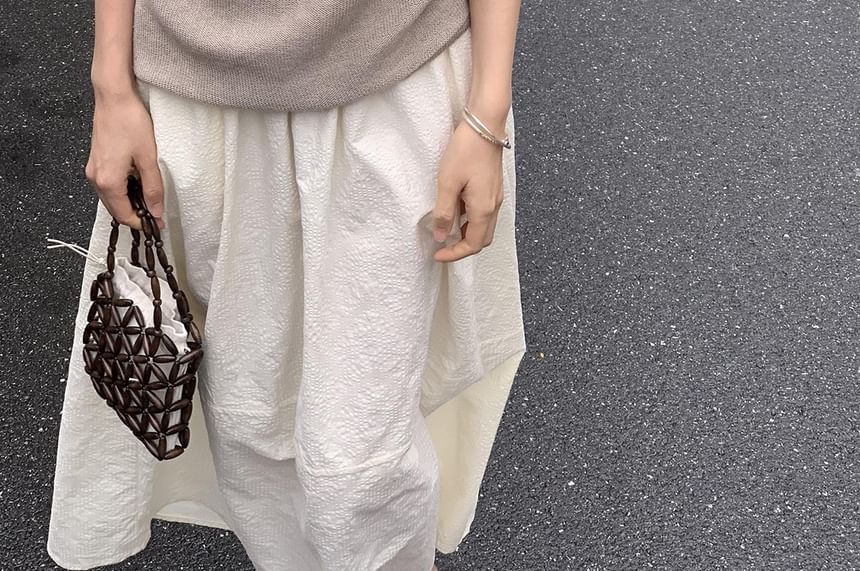 Off-Shoulder Knit Plain Top Short-Sleeve