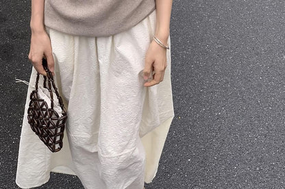 Off-Shoulder Knit Plain Top Short-Sleeve