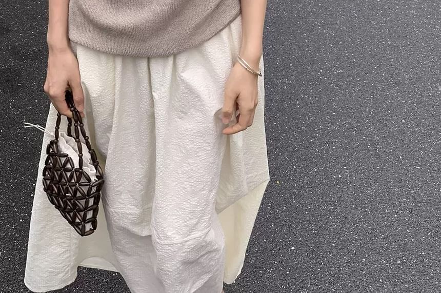 Off-Shoulder Knit Plain Top Short-Sleeve