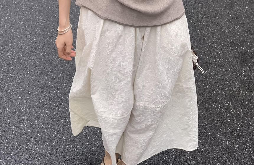 Off-Shoulder Knit Plain Top Short-Sleeve