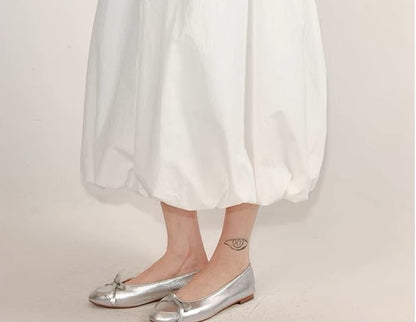 Elastic Skirt Paperbag Waist Midi Plain