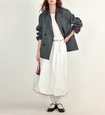 Elastic Skirt Paperbag Waist Midi Plain