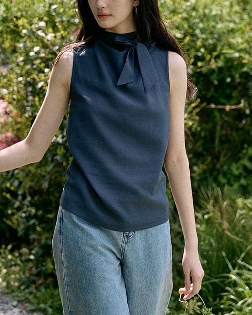 Mock Neck Blouse Sleeveless Plain