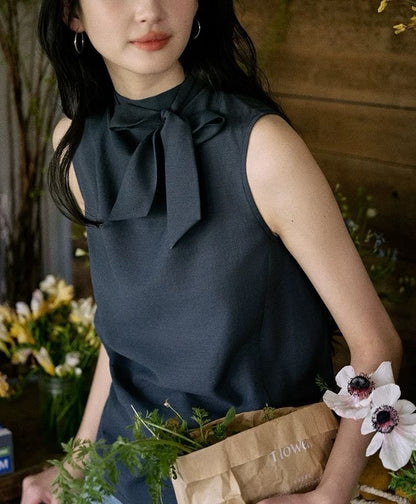 Sleeveless Neck Blouse Plain Mock