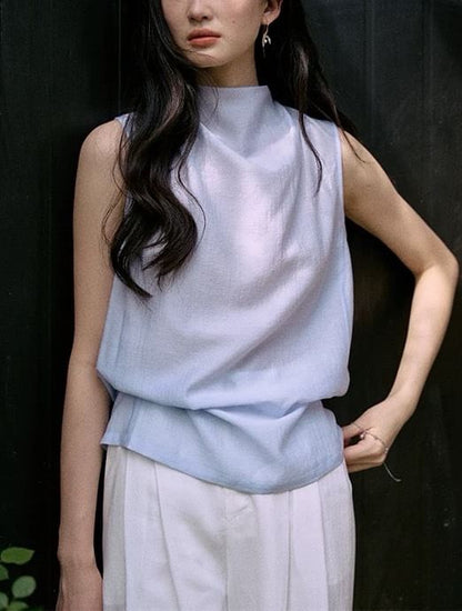 Sleeveless Neck Blouse Plain Mock