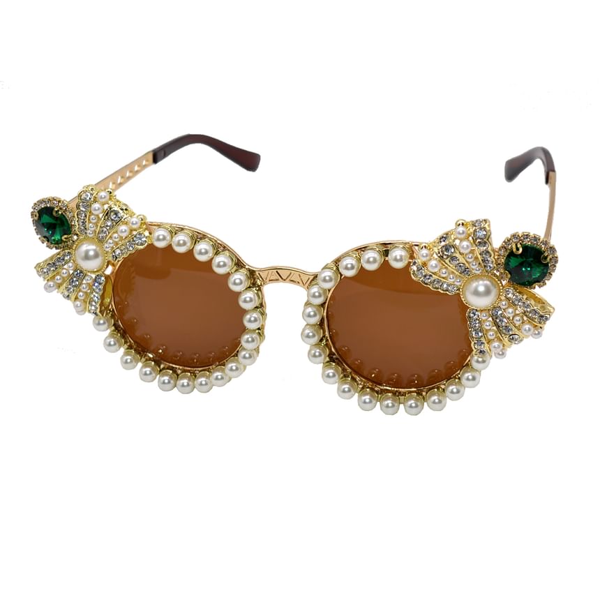 Faux Rhinestone Sunglasses Cat Pearl Eye