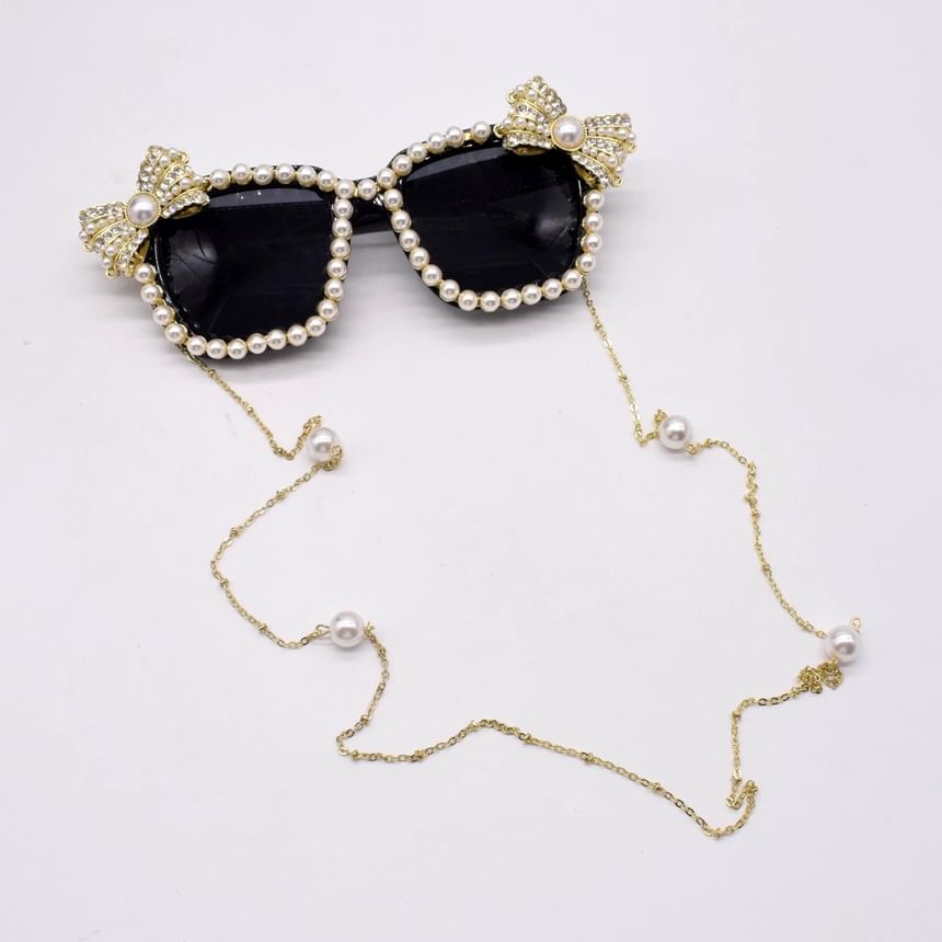 Faux Rhinestone Sunglasses Cat Pearl Eye