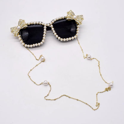 Faux Rhinestone Sunglasses Cat Pearl Eye