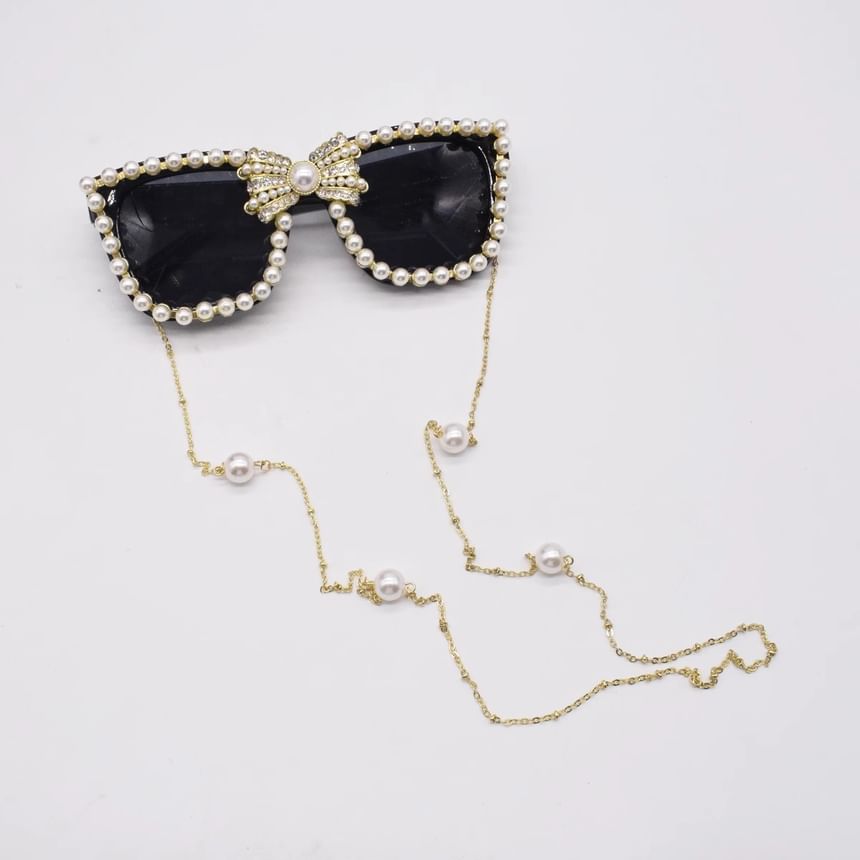 Faux Rhinestone Sunglasses Cat Pearl Eye
