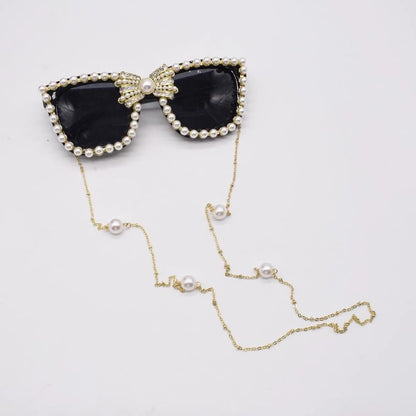 Faux Rhinestone Sunglasses Cat Pearl Eye