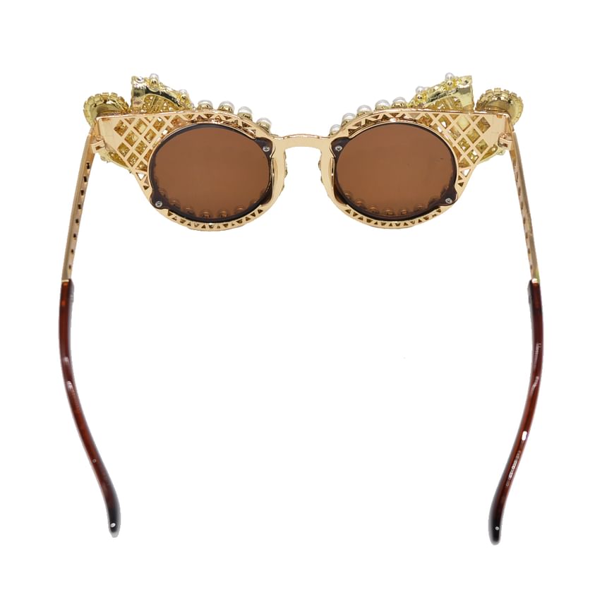 Faux Rhinestone Sunglasses Cat Pearl Eye