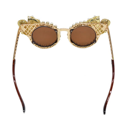 Faux Rhinestone Sunglasses Cat Pearl Eye