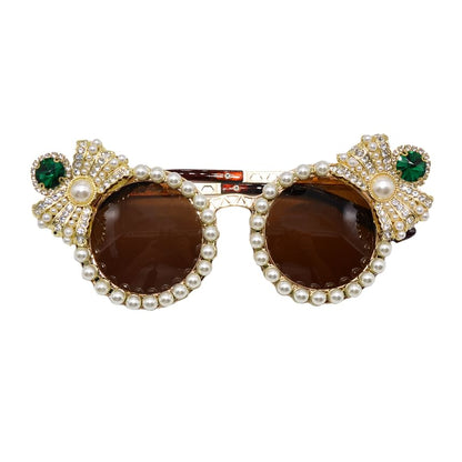 Faux Rhinestone Sunglasses Cat Pearl Eye