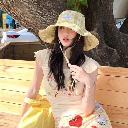 Lemon Plaid Hat Applique Sun