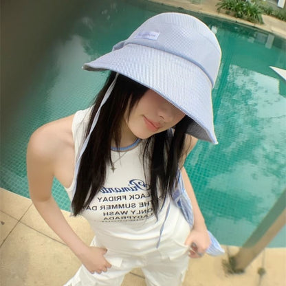 Hat Applique Lettering Striped Sun