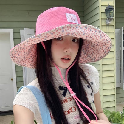 Print Applique Heart Floral Sun Hat