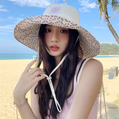 Print Applique Heart Floral Sun Hat