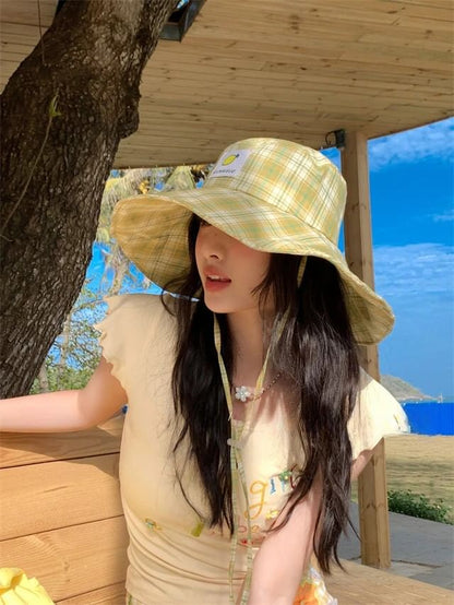 Lemon Plaid Hat Applique Sun