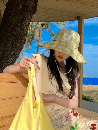 Lemon Plaid Hat Applique Sun