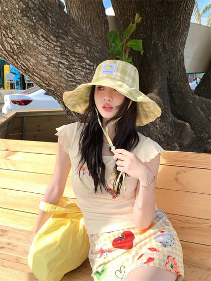 Lemon Plaid Hat Applique Sun