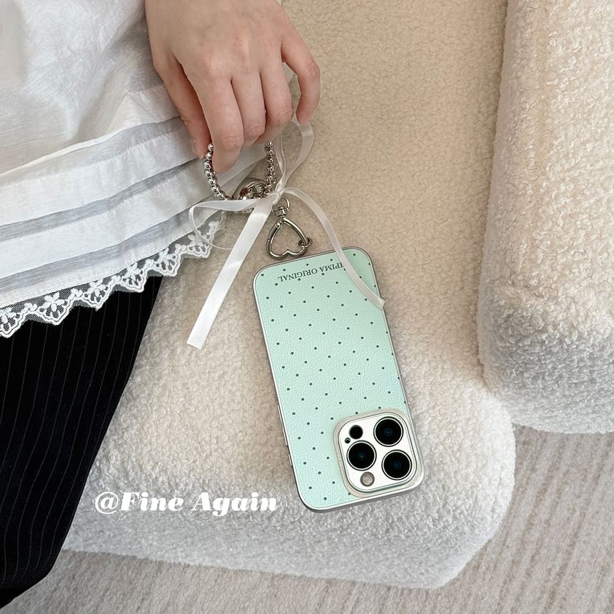 Dotted iPhone Case / Bow Heart Metal Bead Phone Strap / Set