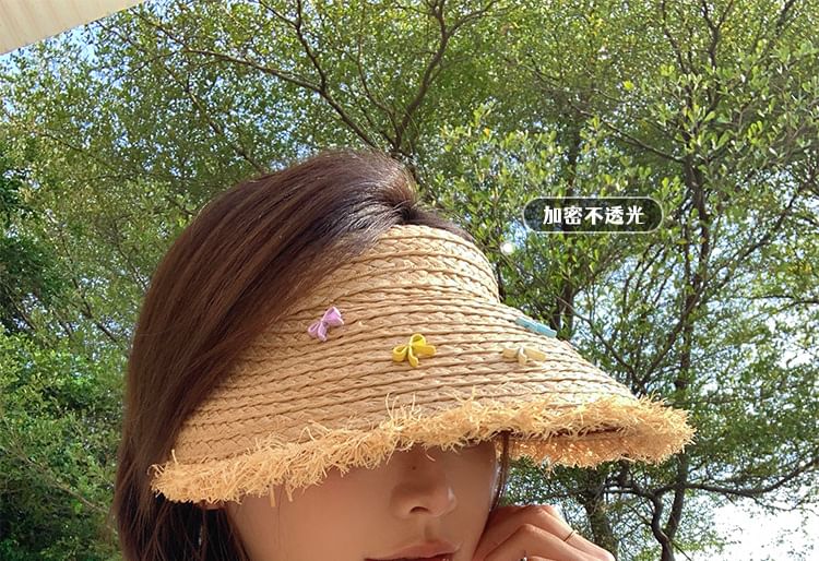 Sun Hat Straw Fringed Bow