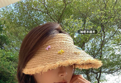 Sun Hat Straw Fringed Bow