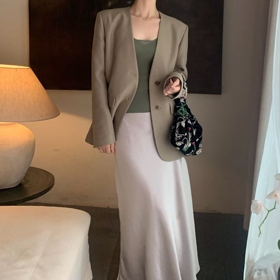 Strap Neck Camisole Scoop Top Spaghetti Plain