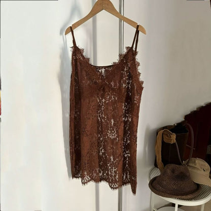 V-Neck Spaghetti Strap Cami Top Lace Plain