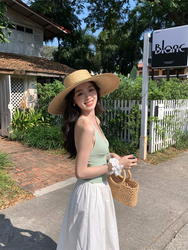 V-Neck Camisole Plain Neck Tie Top Spaghetti Strap