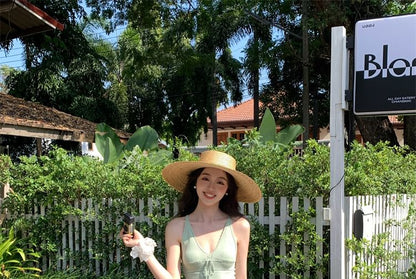 Strap Top Tie Neck Plain Camisole V-Neck Spaghetti