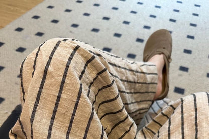 Striped Plain Leg Wide Waist High Pants