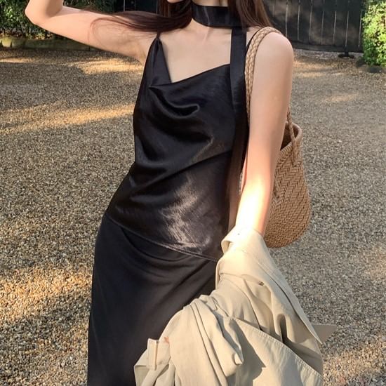 Strap Neck Plain Cowl Top Spaghetti Camisole