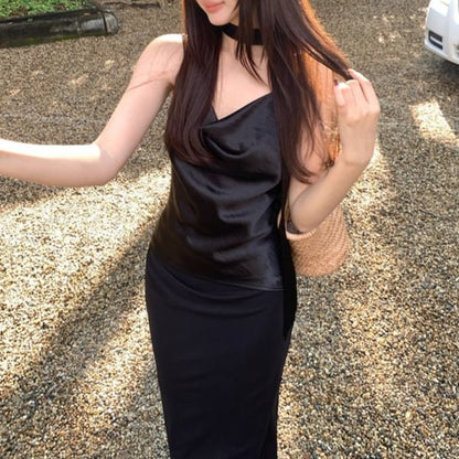 Camisole Spaghetti Top Plain Cowl Neck Strap