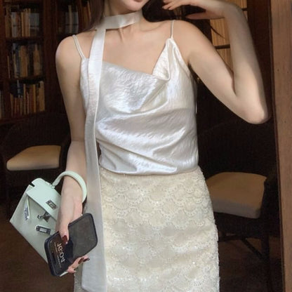 Strap Neck Plain Cowl Top Spaghetti Camisole