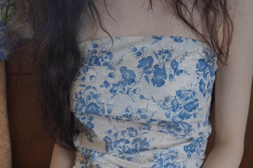 Sleeveless Print Floral Top Tube