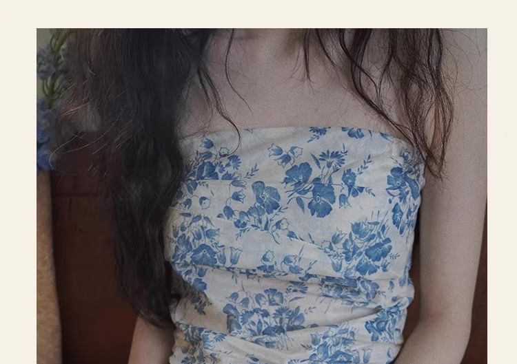 Print Sleeveless Top Floral Tube