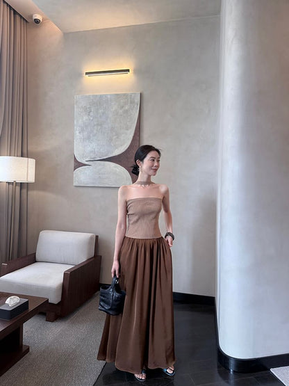 Plain Halter Ribbed Knit Top Neck