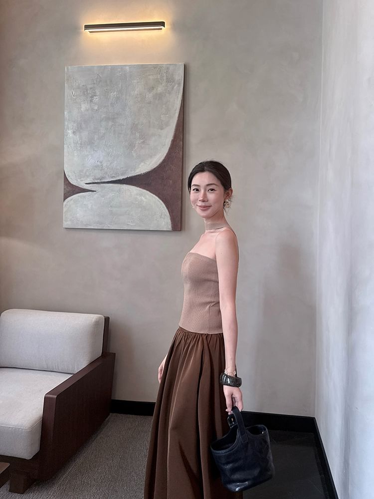 Plain Halter Ribbed Knit Top Neck